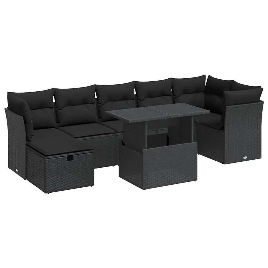 vidaXL 8-teilige Garten-Sofagarnitur aus Poly-Rattan mit Kissen in Schwarz - Bild 2