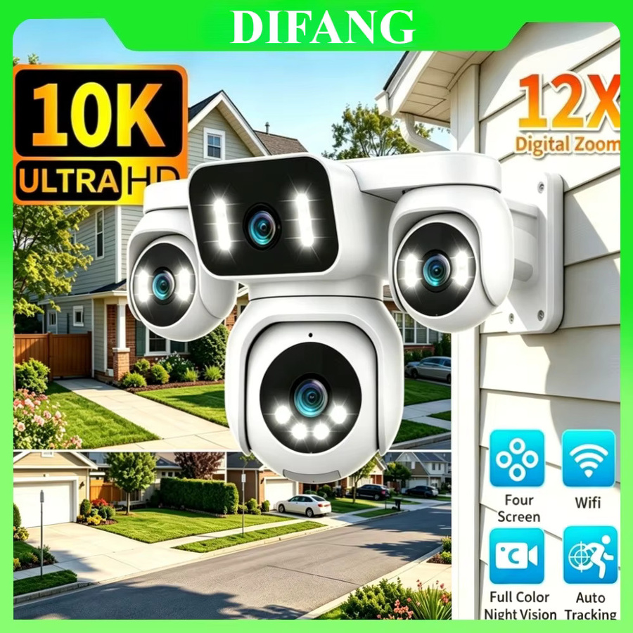 DiFang Quad-Screen PTZ WLAN-Sicherheitskamera mit 20MP, 12-fach Zoom und KI-Tracking in Weiß - Bild 5