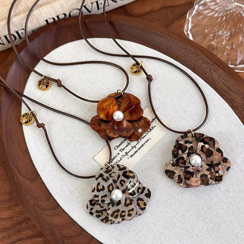 MISSNICE Halskette, Leopardenmuster-Blumen-Anhänger, Bunt, Damen, Vintage - Bild 2
