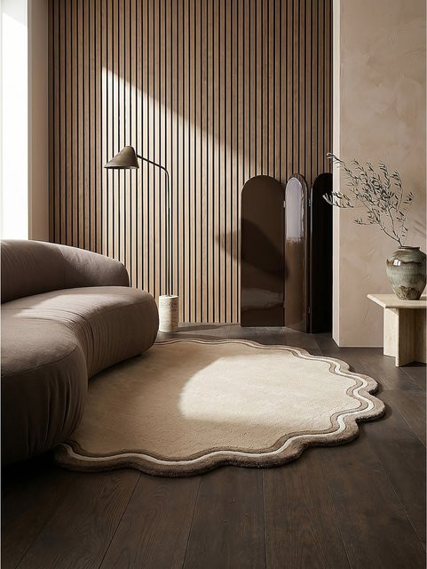 Wollteppich WINCH von Kadima Design in Naturfarben mit geometrischem Muster und High-Low-Effekt, Durchmesser: 180 cm - Bild 1