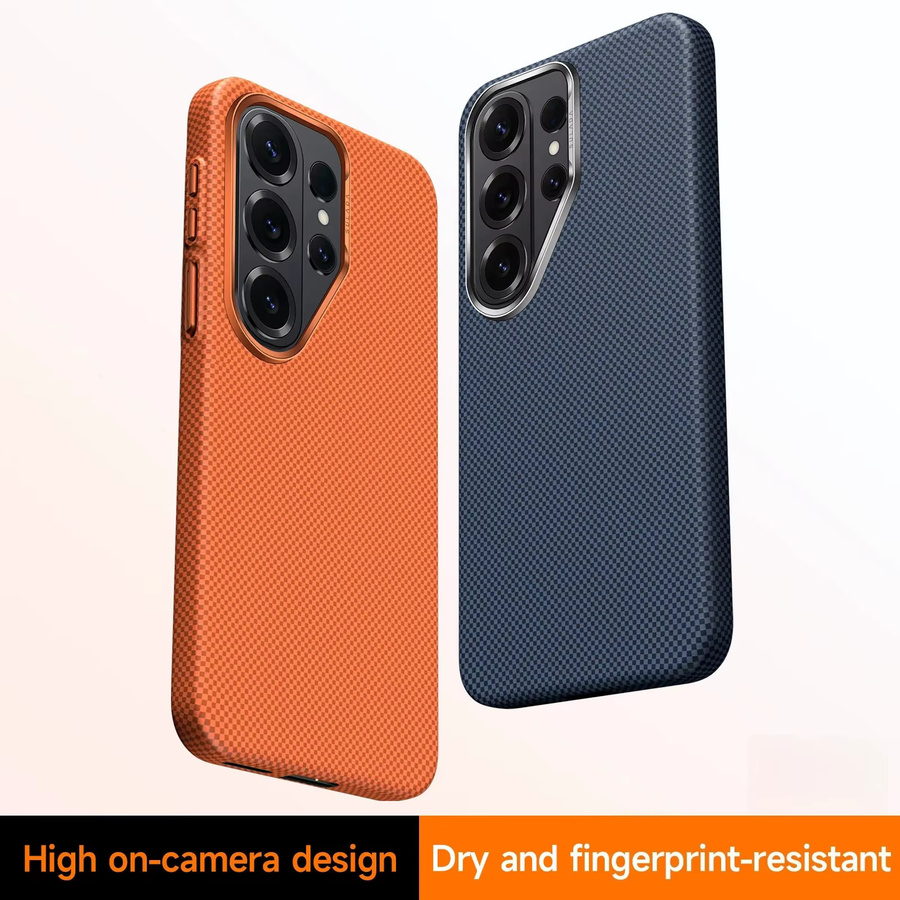 Stoßfeste Kohlefaser-Kevlar Handyhülle für Samsung Galaxy S26 Ultra Plus mit MagSafe, Schwarz - Bild 1