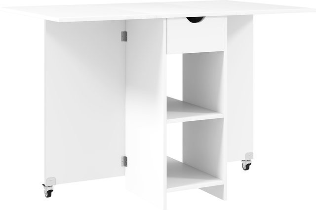 HOMCOM Klappbarer Esstisch für 2-4 Personen mit Ablagen und Schublade, Mobiler Küchentisch in Weiß, B/T/H: 114,5 x 70 x 75 cm - Bild 1