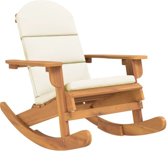 Yiwydaa Adirondack Schaukelstuhl aus massivem Akazienholz mit Kissen in Beige - Bild 1