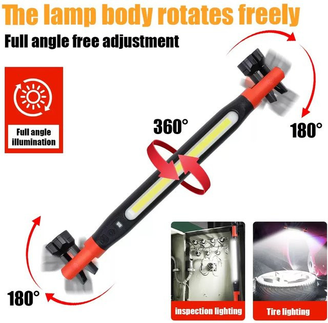 JIASHUAIXIN Wiederaufladbare LED-Arbeitsleuchte mit COB-Technik, Magnetische Arbeitslampe mit Haken und Magnetfuß in Schwarz - Bild 1