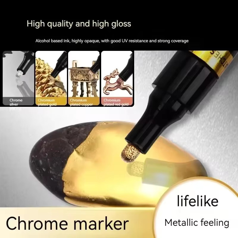 Flüssige Chrom-Metallic-Marker mit Pinselspitze in Silber, Gold und Rot für DIY-Handwerk und reflektierende Glanzeffekte (0,7 mm bis 3,0 mm) - Bild 4