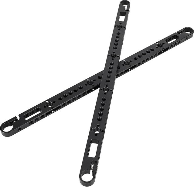 HDRig 2er-Set Kreuzkäse-Stange 370 mm in Schwarz mit 1/4 Zoll-20 und 3/8 Zoll-16 Gewinde sowie zwei 15 mm Stangenklemmen für Kamera-Monitor-Käfig-Rigs - Bild 1