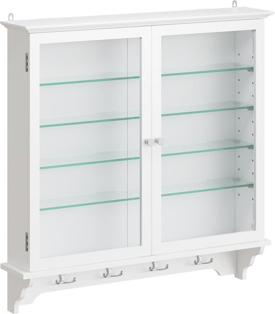 SoBuy Wandschrank als Vitrine und Aufbewahrungsschrank mit Glastüren in Weiß, B: 68,0 cm, T: 13,5 cm, H: 68,5 cm - Bild 1