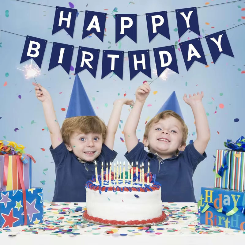 Marineblaues Happy Birthday Bunting-Banner aus Papier für Geburtstage und Partys - Bild 4
