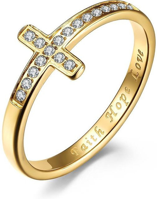 YIRAN Damenring Titanstahl, Kreuz mit Diamanten - Bild 1