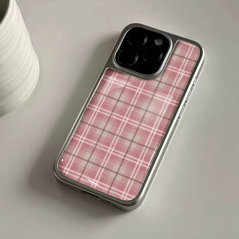 DecoPhone Hydrogel-Handyhülle mit Karomuster in Pink und Silber für iPhone 11 bis iPhone 17 Pro Max - Bild 2
