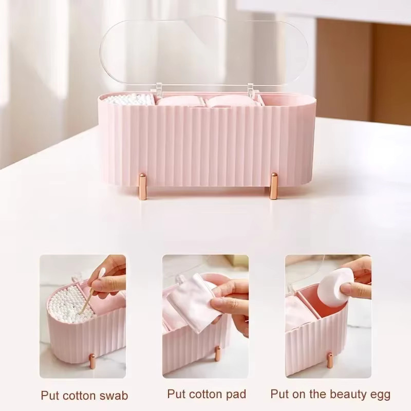 Staubdichte Kosmetik-Aufbewahrungsbox mit Deckel in Grün für Wattepads, Lippenstifte und Make-up-Zubehör aus Kunststoff - Bild 1
