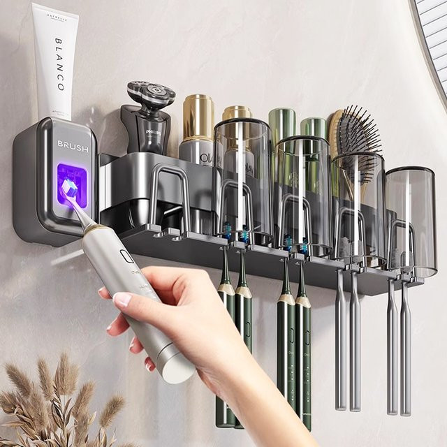 Bohrfreier Zahnbürstenhalter und Zahnpastahalter aus Aluminium für Badezimmer und Toilette - Bild 1