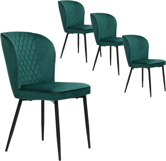 Merax Esszimmerstuhl 4er Set in Dunkelgrün aus Samt mit Metallgestell im modernen Design - Bild 1