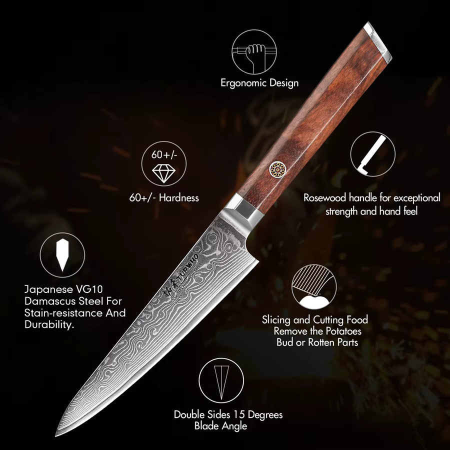 TURWHO Damaststahl Küchenmesser mit achteckigem Holzgriff, 12,7 cm - Bild 5