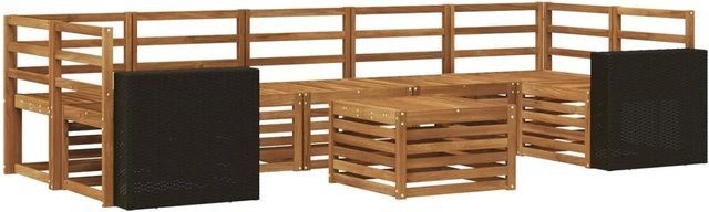 vidaXL Outdoor-Sofagarnitur aus Massivholz Akazie in Braun, 8-teiliges Set im U-Shape mit Latten-Design - Bild 1