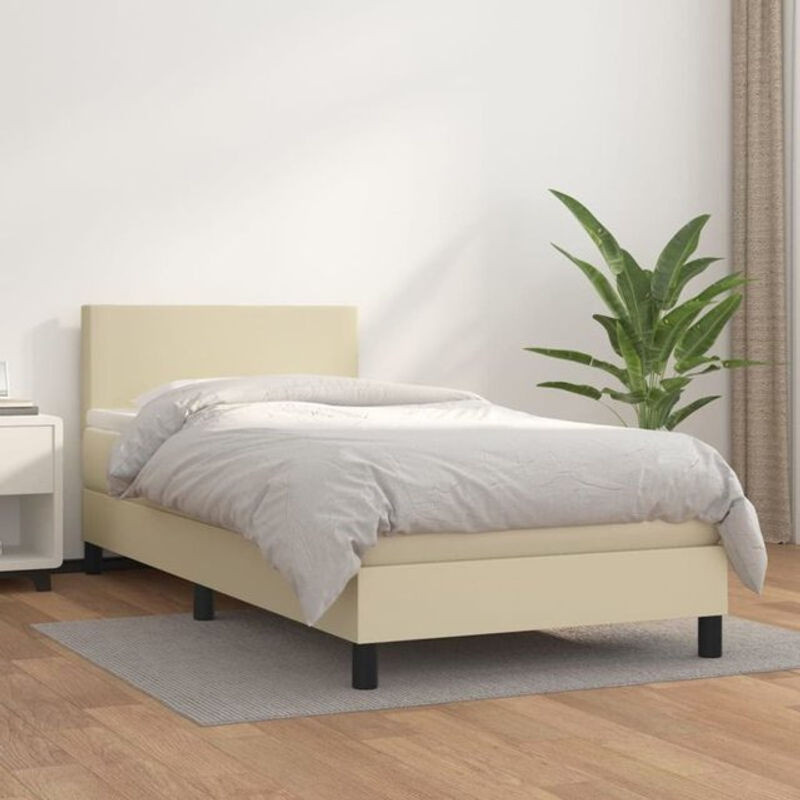 vidaxl Boxspringbett mit Matratze in Creme, modernes Design aus Kunstleder, B/T/H: 100 x 200 cm - Bild 1