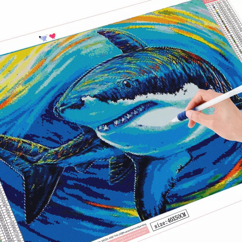 FIYO 5D DIY Diamond Painting Set Hai Motiv, Mehrfarbig und Weiß, B: 70 cm, H: 50 cm - Bild 5