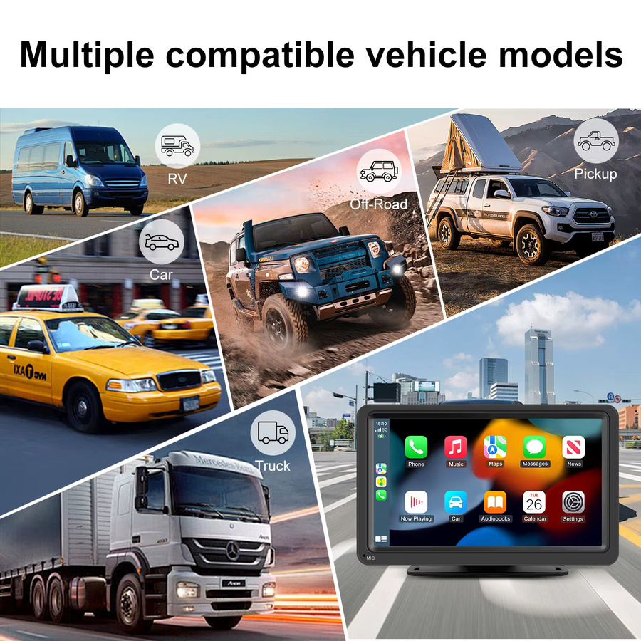 Ezonetronics 7 Zoll IPS Tragbarer CarPlay Touchscreen mit Wireless Android Auto und Bluetooth in Schwarz - Bild 6