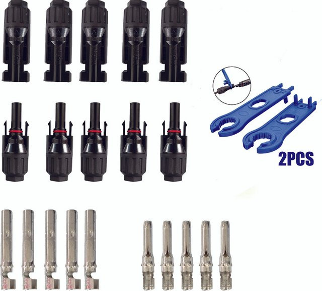 5 Paare Solar PV Stecker Set mit 2 Spannern in Schwarz für Solar Kabel 2,5/4/6mm2 - Bild 1