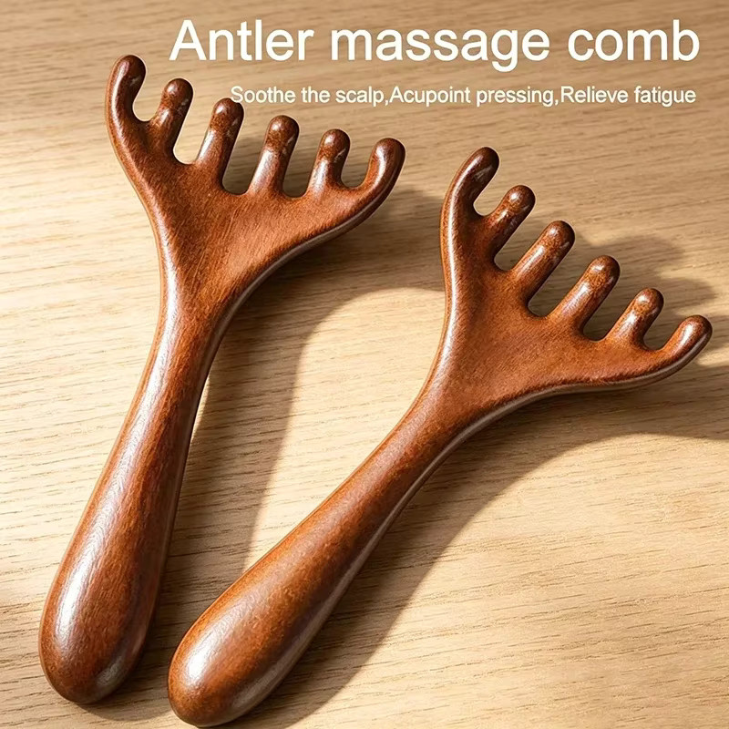 Ams Holz-Meridian-Massagekamm, 6-Klauen-Kopfmassagegerät, Antistatisch - Bild 3