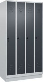 C+P Spind Classic PLUS Garderobenschrank mit Sockel, 4 Abteile, Grau/Anthrazit, H: 195 cm, B: 100 cm, T: 50 cm - Bild 1