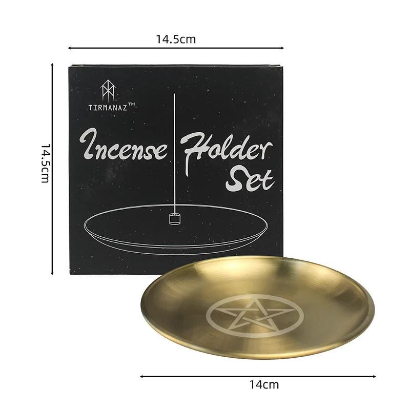 Ritualtablett mit Pentagramm in Gold, rundes Metall-Altarplateau für Kerzenhalter und Räuchergefäße, Durchmesser: 14 cm - Bild 3