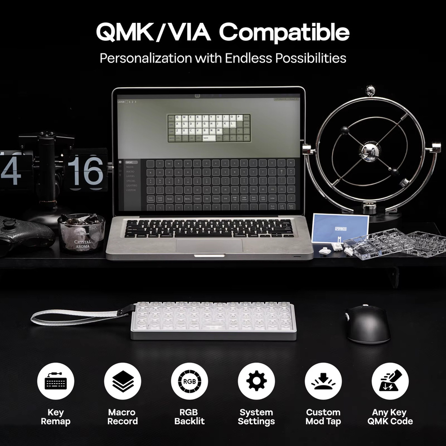 EPOMAKER Luma40 Mechanische Tastatur mit 40% Ortholinearem Layout, CNC Metall Gehäuse, VIA-Unterstützung, Kabellos via Bluetooth und 2,4GHz oder Kabelgebunden, Silber/Weiß - Bild 4