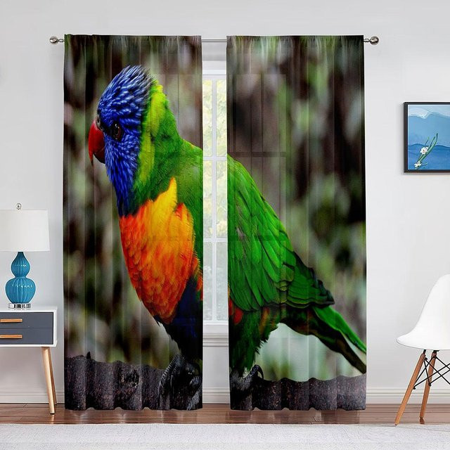 Super Six Transparent Voile Fenstervorhang mit Rosa Kakadu-Motiv, Chiffon, B: 100 cm, H: 250 cm - Bild 1