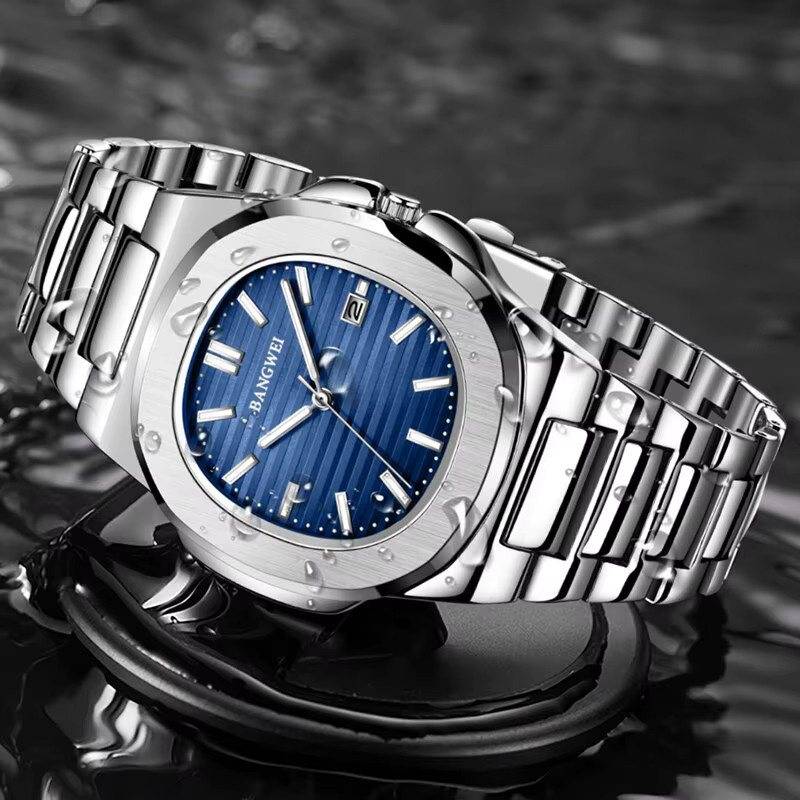 BANGWEI Sportchronograph, Quarz, Edelstahl, Blau, Roségold, Herren - Bild 3