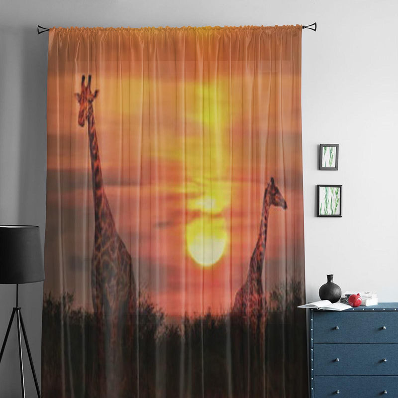 Super Six Transparentes Tüll-Fenstervorhang mit Giraffen-Motiv in der Savanne, Farbe: Multicolour, B: 135 cm, H: 114 cm - Bild 2
