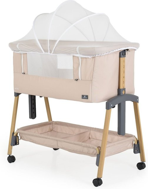 Cangaroo Beistellbett Adoro in Beige mit Matratze und Moskitonetz - Bild 1