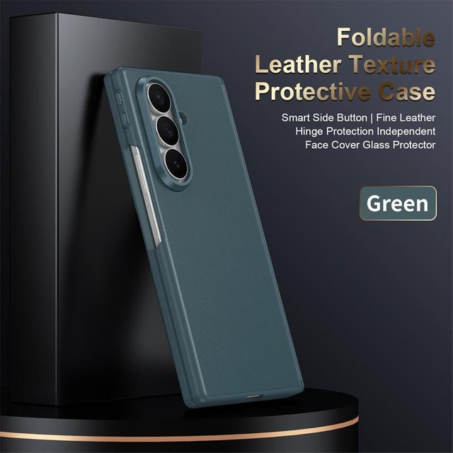 Leder-Handyhülle für Samsung Galaxy Z Fold 7 6 5 4 3 mit 360 Grad Vollschutz und Scharnier-Bildschirmschutz in Grün - Bild 1