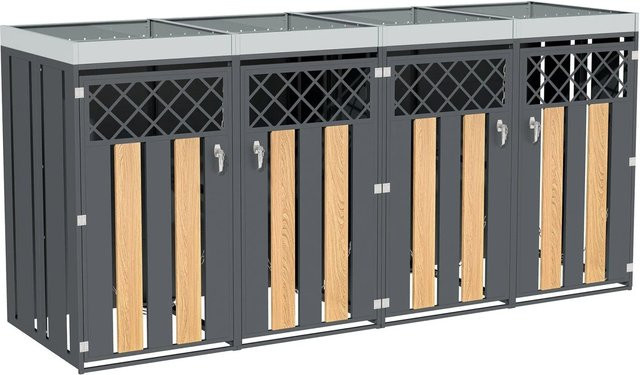 PXloue Mülltonnenbox für 4 Tonnen aus verzinktem Stahlblech mit Pflanzfläche und abschließbarem Stauraum in Grau Anthrazit, B/T/H: 124,0 x 90,6 x 80,0 cm - Bild 1