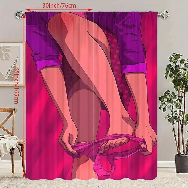 2er-Set bedruckte Vorhänge mit Valentinstag-Charakterdruck aus Polyester in Pink, B/H: 76 x 165 cm - Bild 1