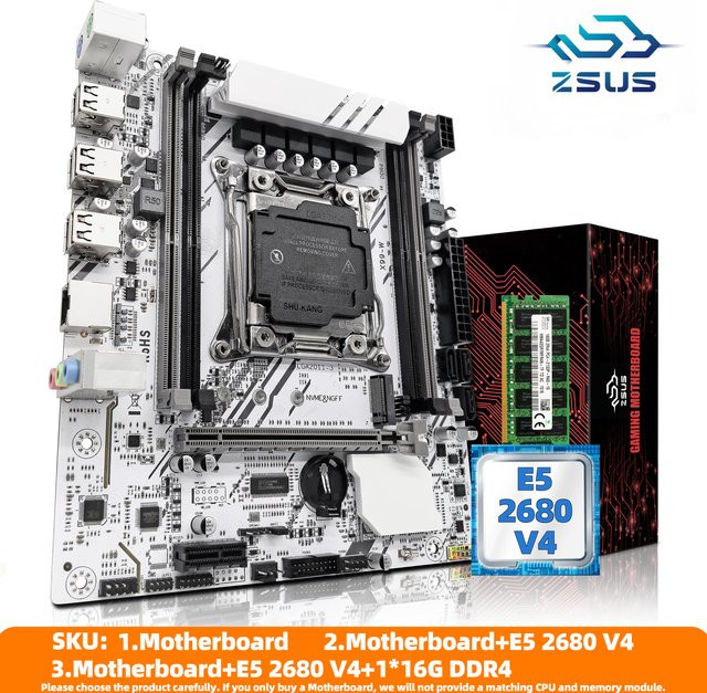 ZSUS X99-W Motherboard-Set in Weiß mit Xeon E5 2680V4 CPU, 16 GB DDR4 2133 MHz RAM und NVMe M.2 SATA Support - Bild 1
