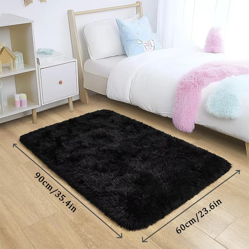 VIKAMA Luxuriöser Plüschteppich in Schwarz, weicher Kunstfell-Teppich für Wohnzimmer, Schlafzimmer oder Badezimmer - Bild 3
