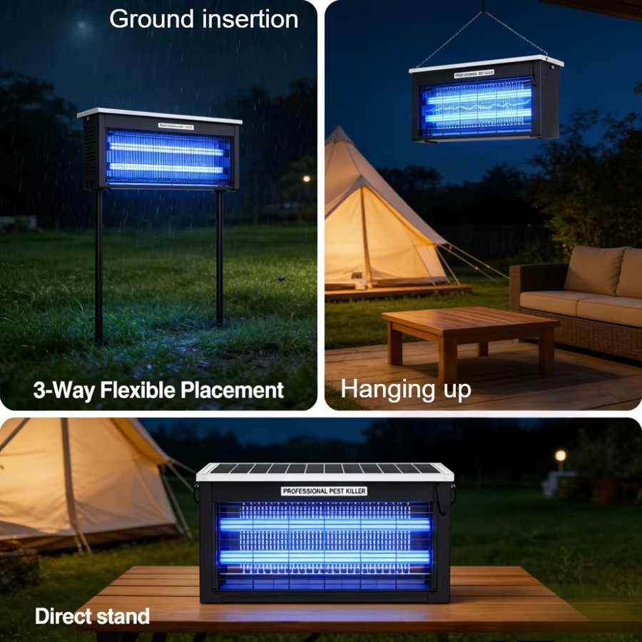 JOYINLED Solar-Mückenfalle für den Außenbereich mit UV-Licht und elektrischer Schockfunktion, wasserdicht, Farbe: Schwarz - Bild 2