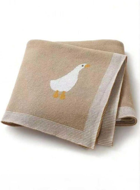 Voyex Baby Wickeltuch mit Cartoon Ente aus Jacquard-Strick in Kaffeebraun, B/B: 80 x 100 cm - Bild 1