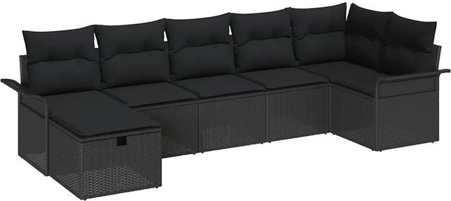 vidaXL Gartensofa-Set aus Poly-Rattan in Schwarz mit 7 Teilen, L-Form Lounge-Möbel mit Kissen und Couchtisch für Garten und Terrasse - Bild 1