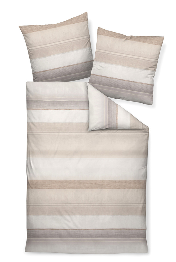 Janine Feinbiber Bettwäsche Davos Streifen aus Baumwolle, Farbe: Sand, Grau, Beige, B/H: 155 x 220 cm mit Kissenbezug 80 x 80 cm - Bild 1