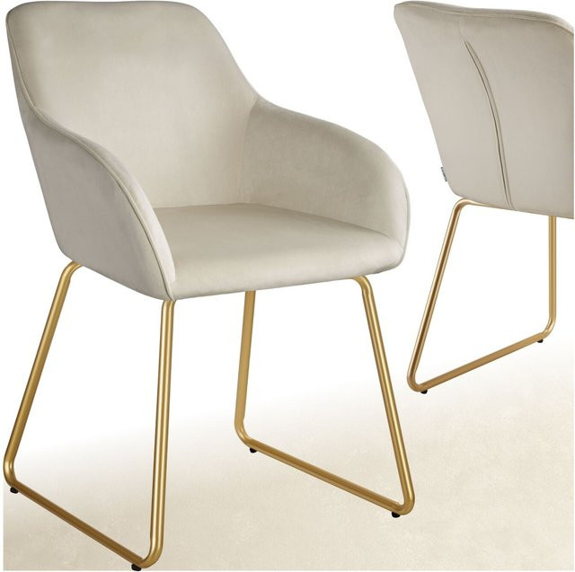 tectake Esszimmerstuhl Jeane gepolstert in Samtoptik beige gold B/T/H: 57 x 61 x 85,5 cm - Bild 1