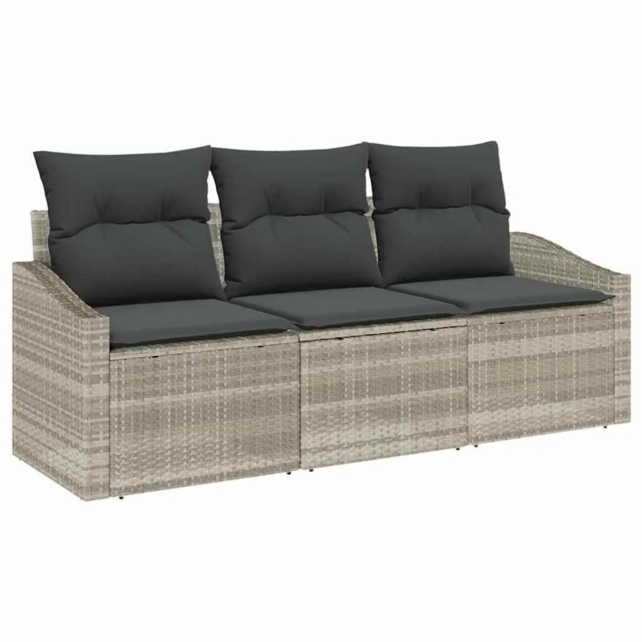 vidaXL Garten-Sofa-Set 3-teilig aus Poly Rattan in Hellgrau mit Polstern und Metallrahmen - Bild 2