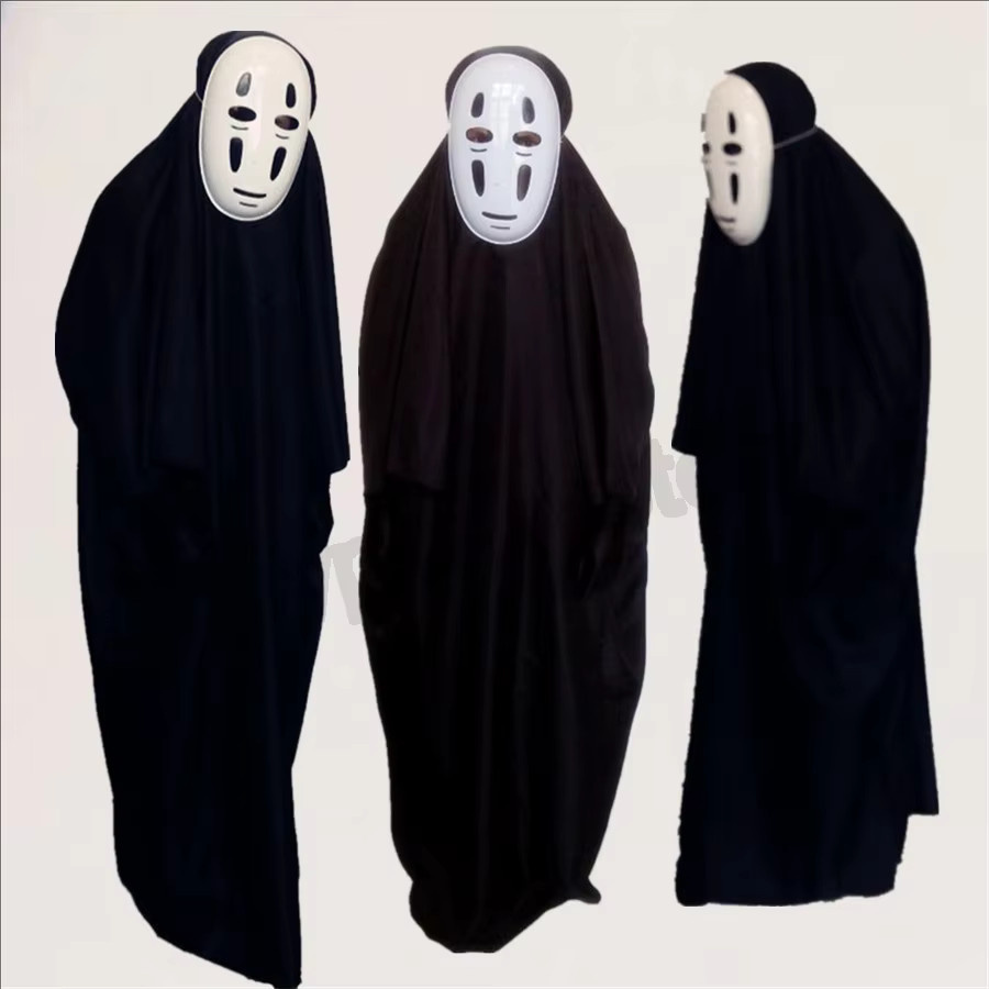 Cosfans No Face Cosplay Kostüm, Maske, Handschuhe, schwarzer Umhang, Set - Bild 2