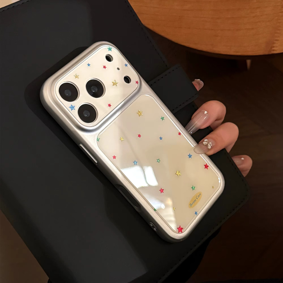 Glänzende Apple iPhone Handyhülle mit versilbertem Fünfzackiger Stern Muster und Farbvergoldung in Gold, Silber und Beige für iPhone 13 bis iPhone 17 Pro Max - Bild 4