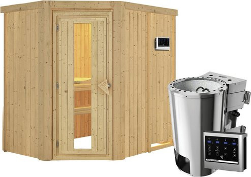 Karibu Sauna Wenden für 3 Personen mit 3,6 kW Saunaofen und externer Steuerung, beige - Bild 1