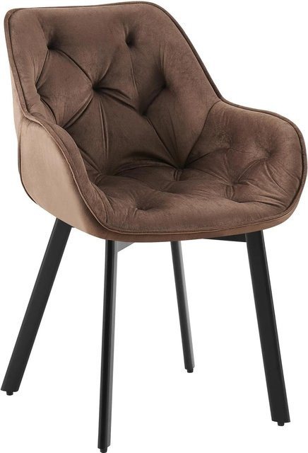 DELUKE Esszimmerstuhl VOVER in Braun mit Samtbezug und Steppmuster, B/T/H: 57 x 62 x 84 cm - Bild 1