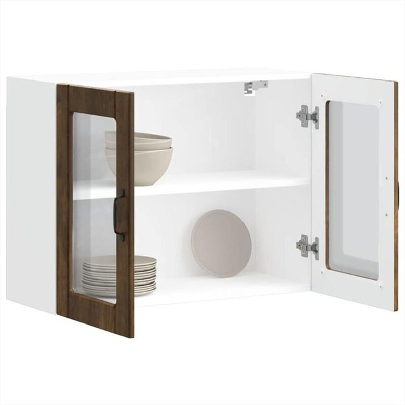 Vidaxl Küchen-Hängeschrank aus Holzwerkstoff mit Glastür und Drehtüren in Räuchereiche-Optik, B: 80 cm, H: 60 cm, T: 31 cm - Bild 1