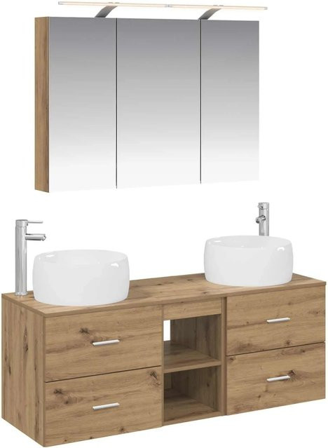 vidaXL Badezimmermöbel-Set 4-teilig in Artisan-Eiche und Glas, modern, Braun, mit LED-Spiegelschrank und Waschtischunterschrank - Bild 1