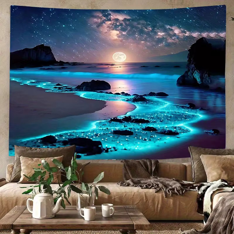 VIKAMA Starry Beach Wandteppich in Blau mit abstraktem Farbverlauf im Boho-Stil, Breite: 60 cm, Höhe: 40 cm - Bild 2