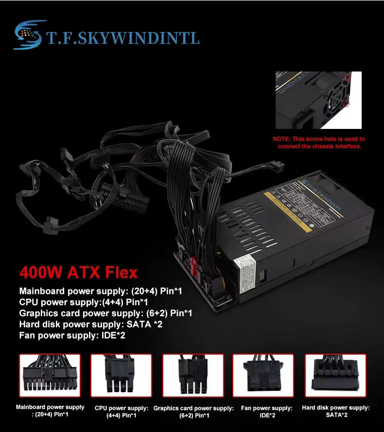 T.F.SKYWINDINTL ATX Netzteil 400W Flex mit 80 Plus Gold Zertifizierung, 6-Pin PCIe, Schwarz - Bild 5